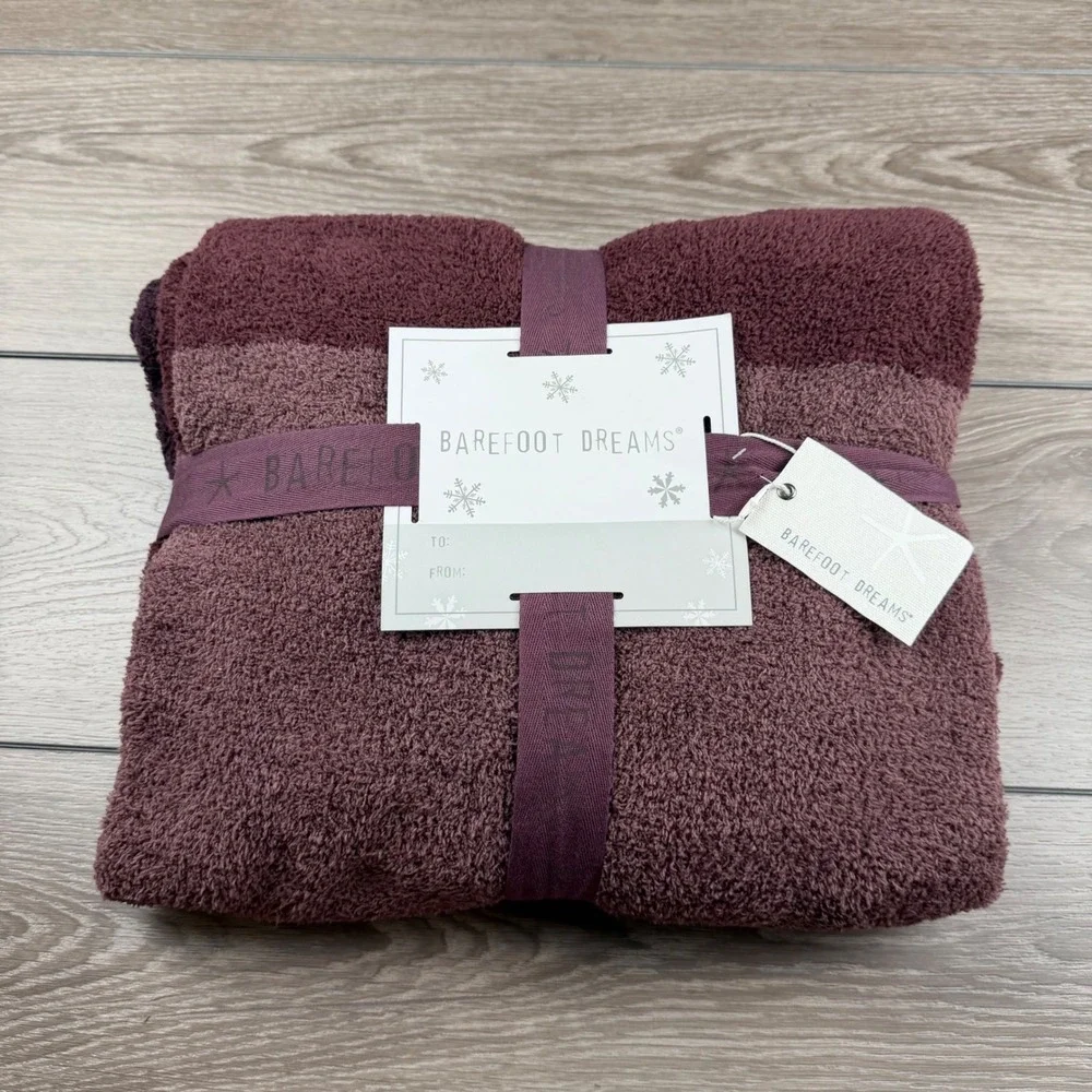Barefoot Dreams Unisex CozyChic Tri-Color Blanket Black Currant One Size